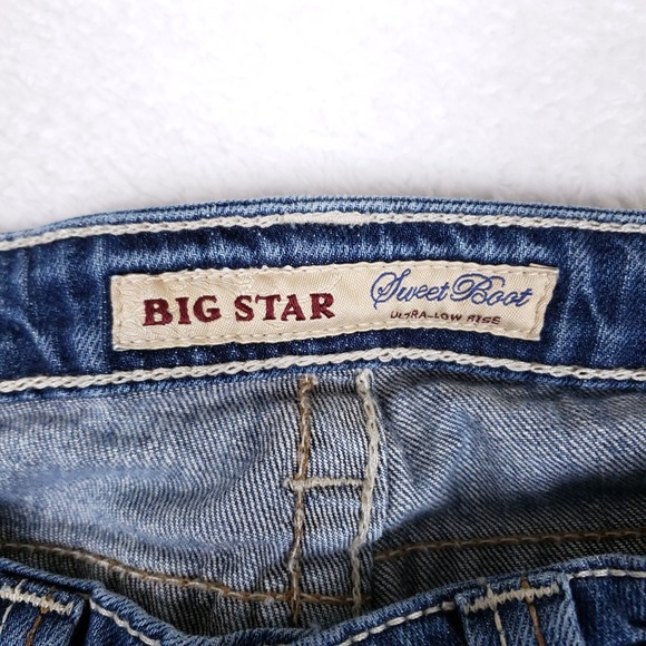Big Star Jeans Sweet Boot Ultra Low Rise 26L Blue Embroidered Y2K Boho Chic - Picture 7 of 12